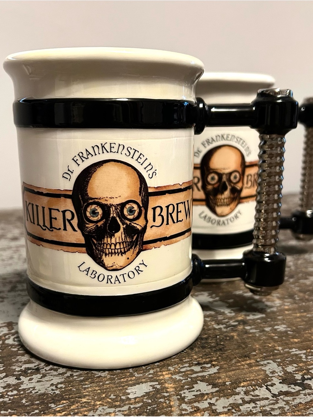 Department 56 Killer Brew Skull Mug - Black, Cream, Tan